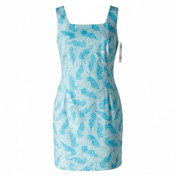 Lilly Pulitzer Sleeveless Krista Shift Dress in Scuba Blue Seahorse Size 4 - Picture 1 of 11